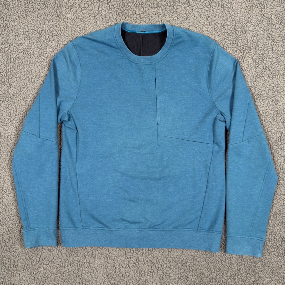 Lululemon City Sweat Mens Blue Heathered Textured Crewneck Sweatshirt Zip Large
